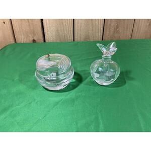 Astral Hand Made Clear Crystal !!  Perfume Bottle with Stopper & Powder Jar !!